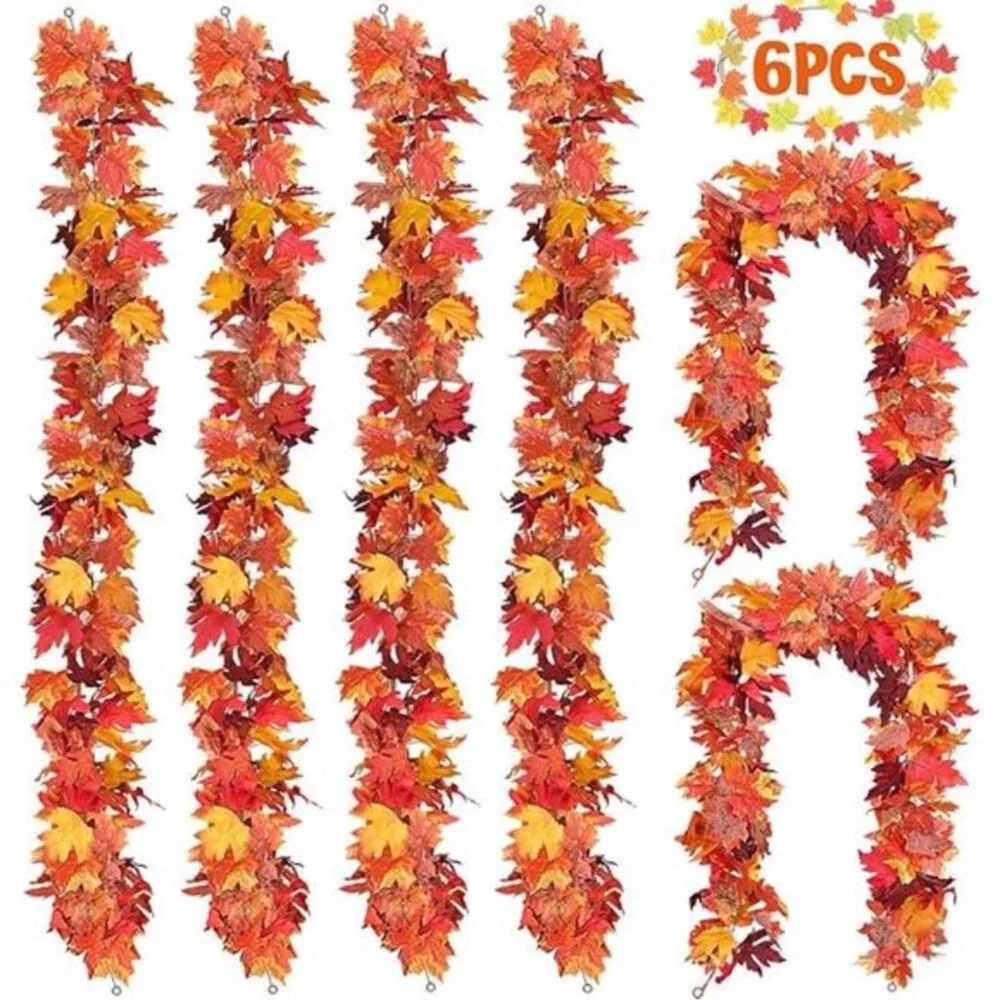 6 Pack 5.8Ft Artificial Maple Leaf Garland - Fall Decor for Home & Thanksgiving